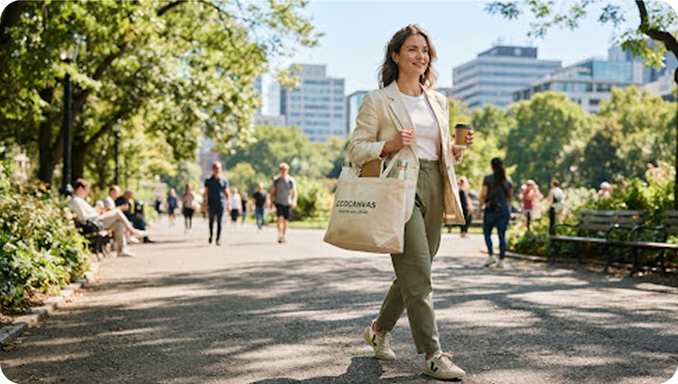 Woman carrying a cotton tote bag